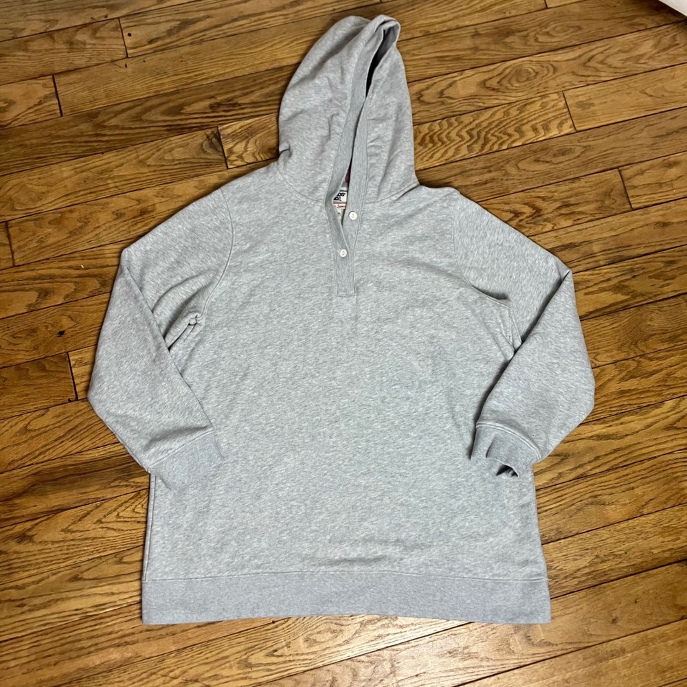 Lands End Serious‎ Sweats Hoodie Heather Grey Plaid Lined Henley 1X